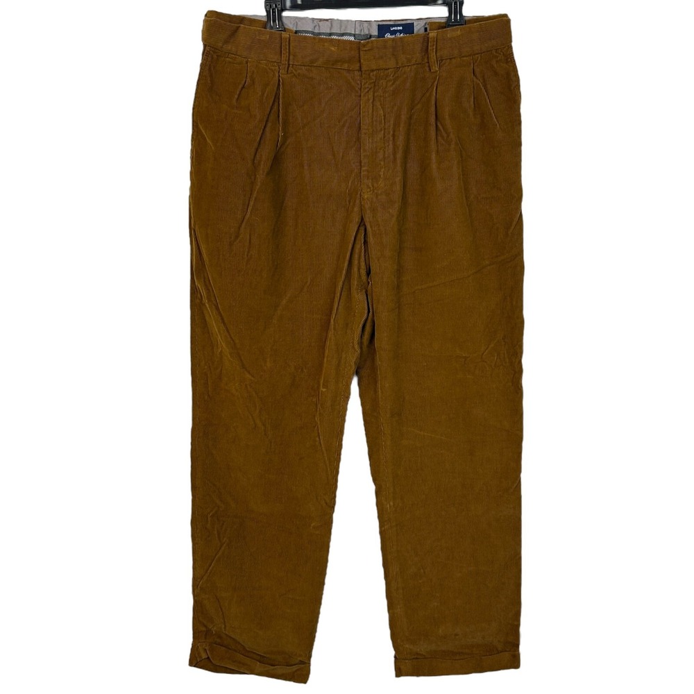 Lands End Mens 38x31 Brown Pleated Corduroy Pants Traditional Fit Comfort Waist